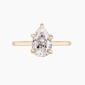 OBJKTS Jewelry CZ pear solitaire ring, 1.7 Carat, 14k plated yellow gold, 6, NWT